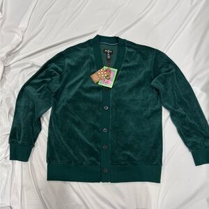 Houston White Velour Cardigan Sweater Green Button Front Men’s Size M NEW